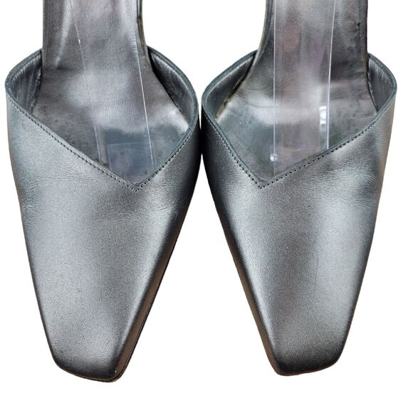 Bottega Veneta Heels Wide Cutout Ankle Cuff Metallic Pewter Silver Leather 6.5 - Picture 5 of 13